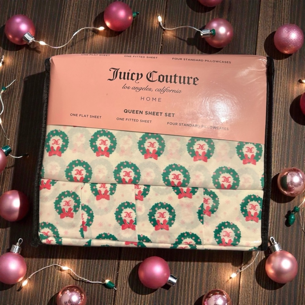 Juicy Couture Pink and Green Queen Sheet Set